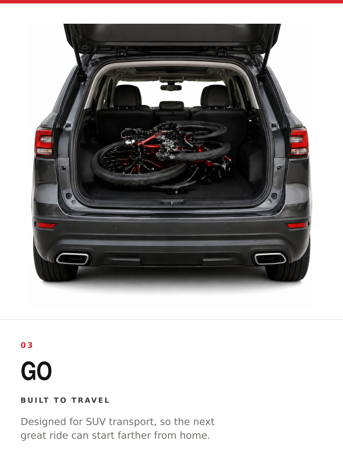 Go: a folded Pickens trike fitting inside an SUV.